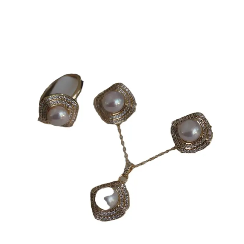 Freshwater Pearl Three-Piece Earrings Set Gold Plated - Image 6