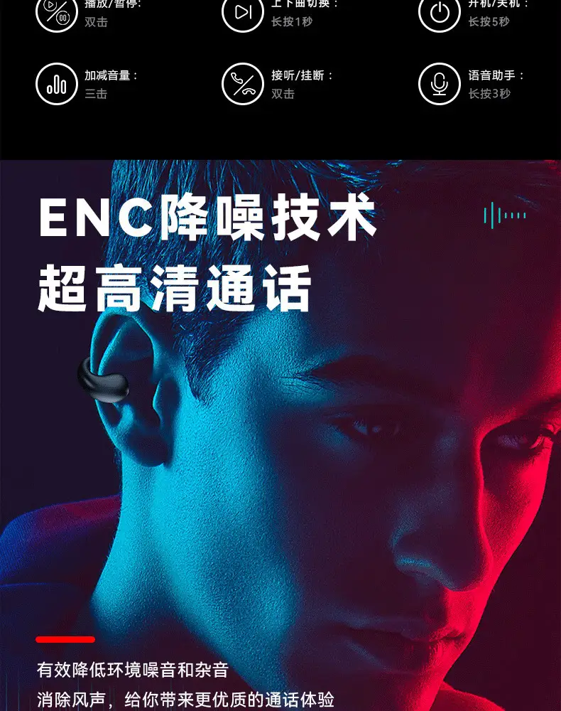 AI Translation Clip-On Earphones Q92 Noise Reduction Sports Wireless — feature 16
