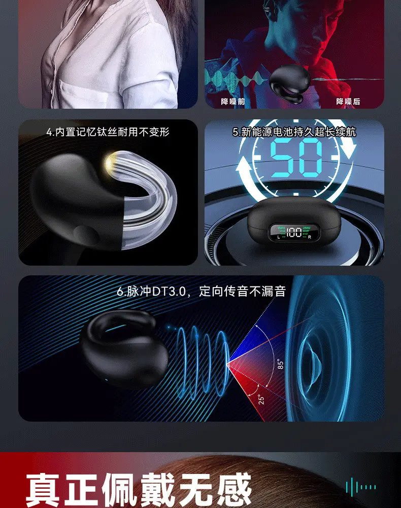 AI Translation Clip-On Earphones Q92 Noise Reduction Sports Wireless — feature 6