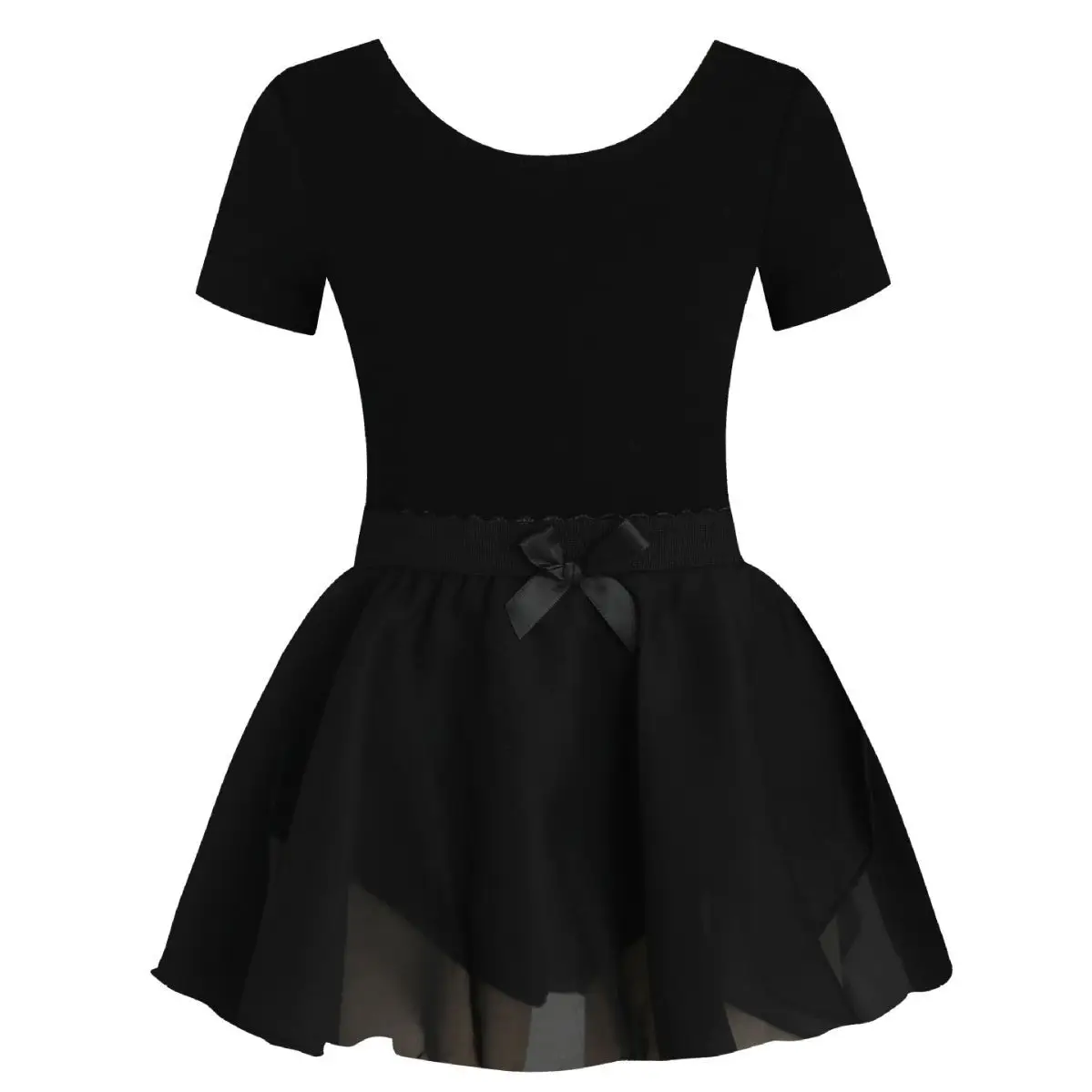 Black Ballet Dance Suit for Girls Short Sleeve Performance Wear