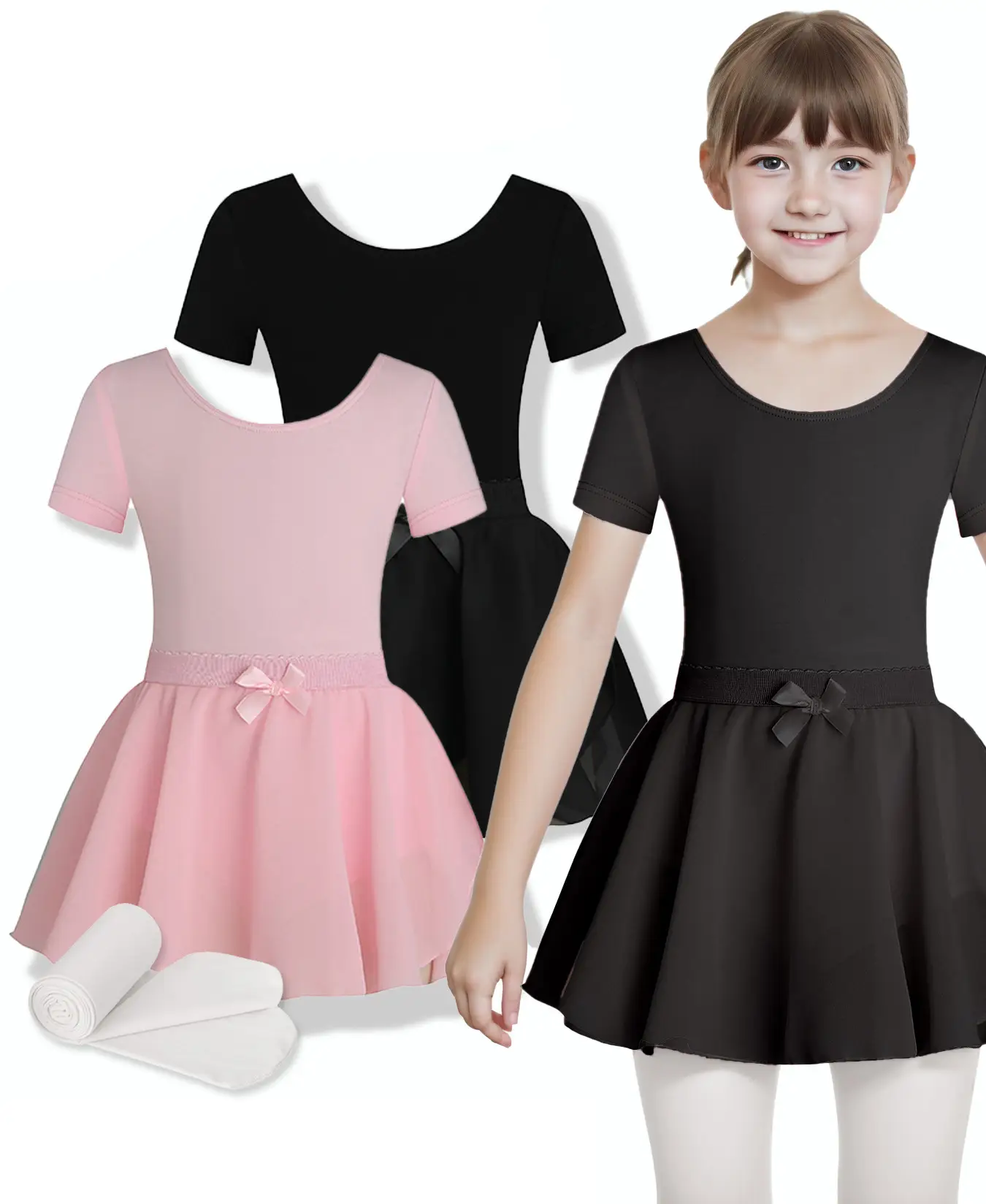 Black Ballet Dance Suit for Girls Short Sleeve Performance Wear — feature 4