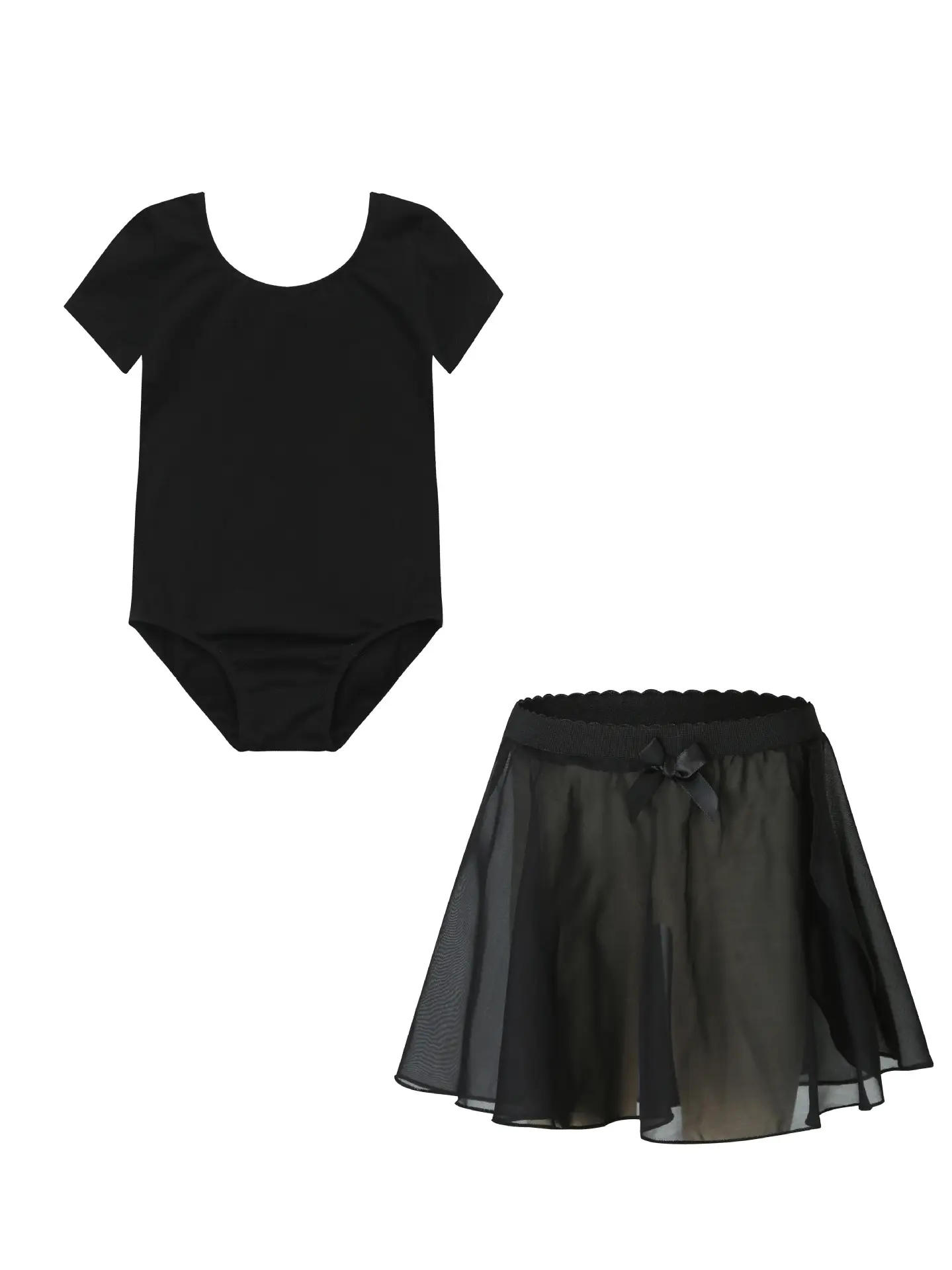 Black Ballet Dance Suit for Girls Short Sleeve Performance Wear