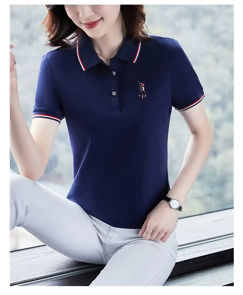 Women Red Polo T-Shirt 2022 Summer Loose Fit — feature 14