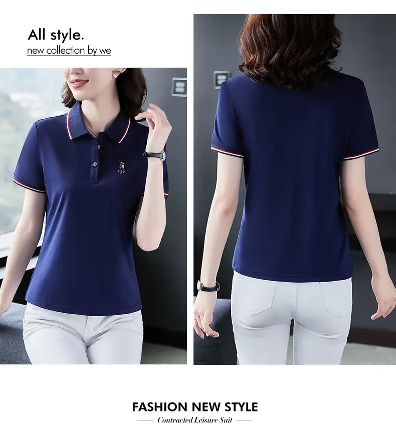 Women Red Polo T-Shirt 2022 Summer Loose Fit — feature 16