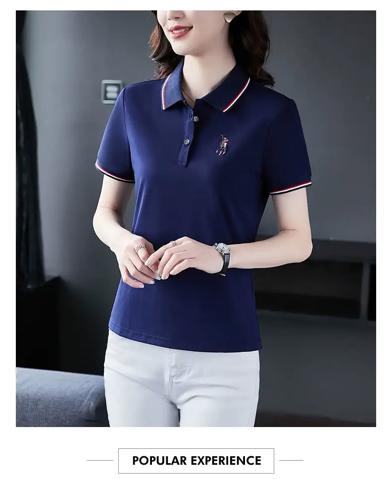 Women Red Polo T-Shirt 2022 Summer Loose Fit — feature 18