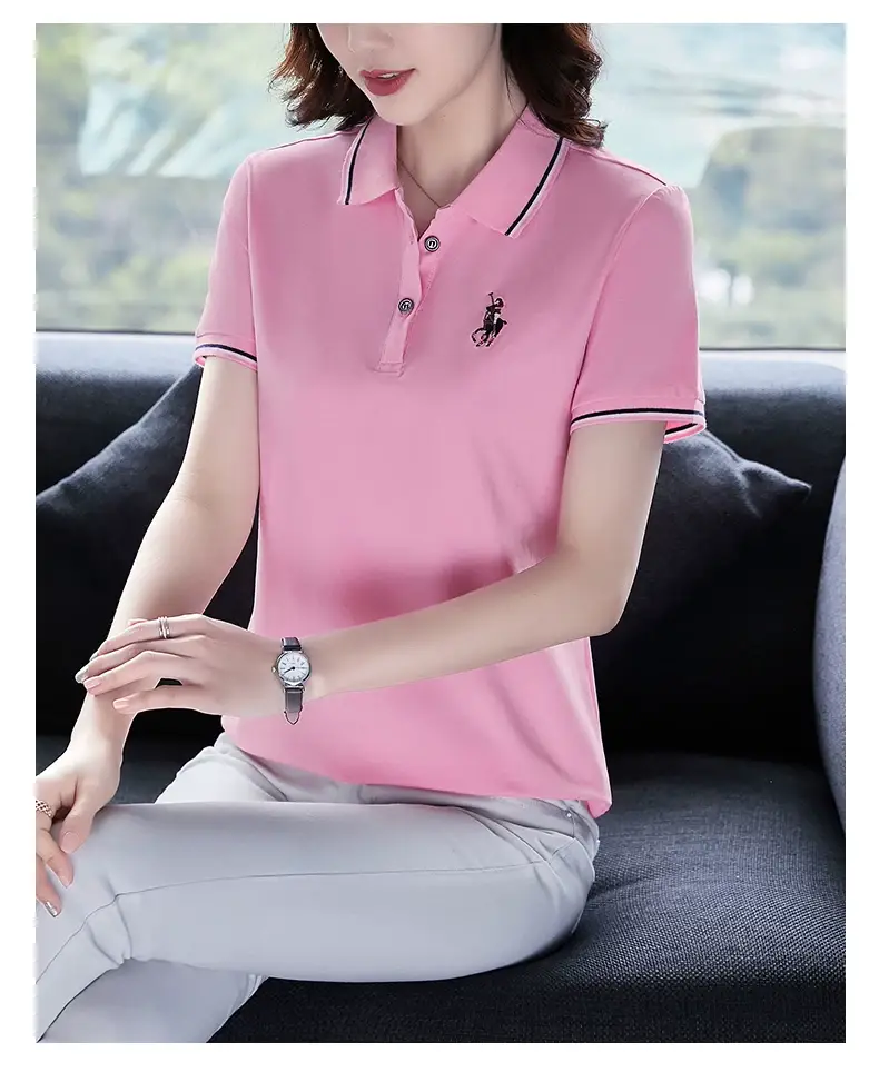 Women Red Polo T-Shirt 2022 Summer Loose Fit — feature 22