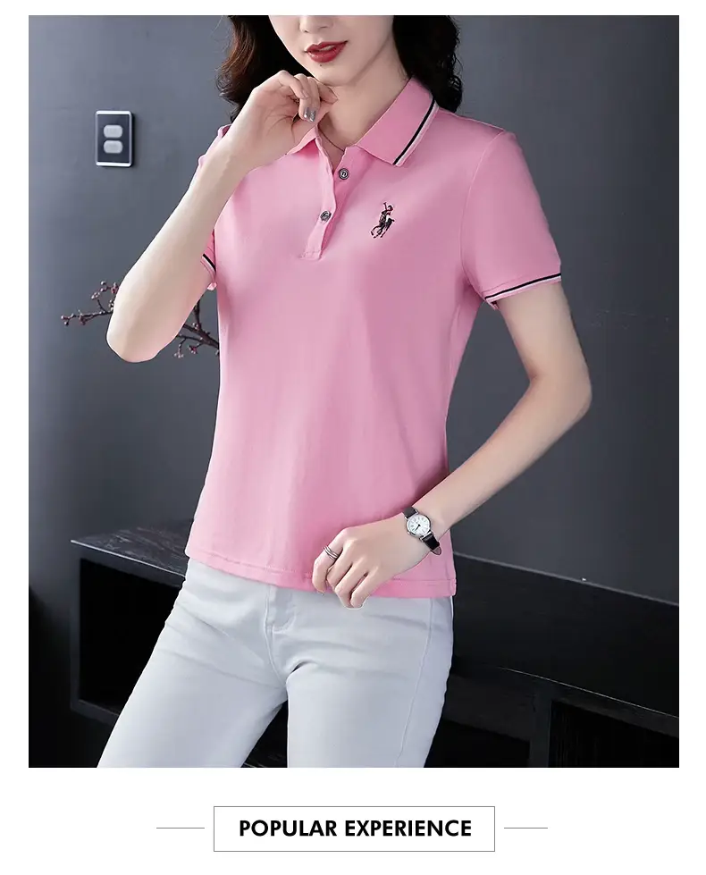 Women Red Polo T-Shirt 2022 Summer Loose Fit — feature 23