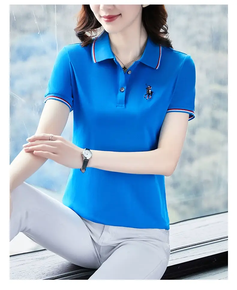 Women Red Polo T-Shirt 2022 Summer Loose Fit — feature 24