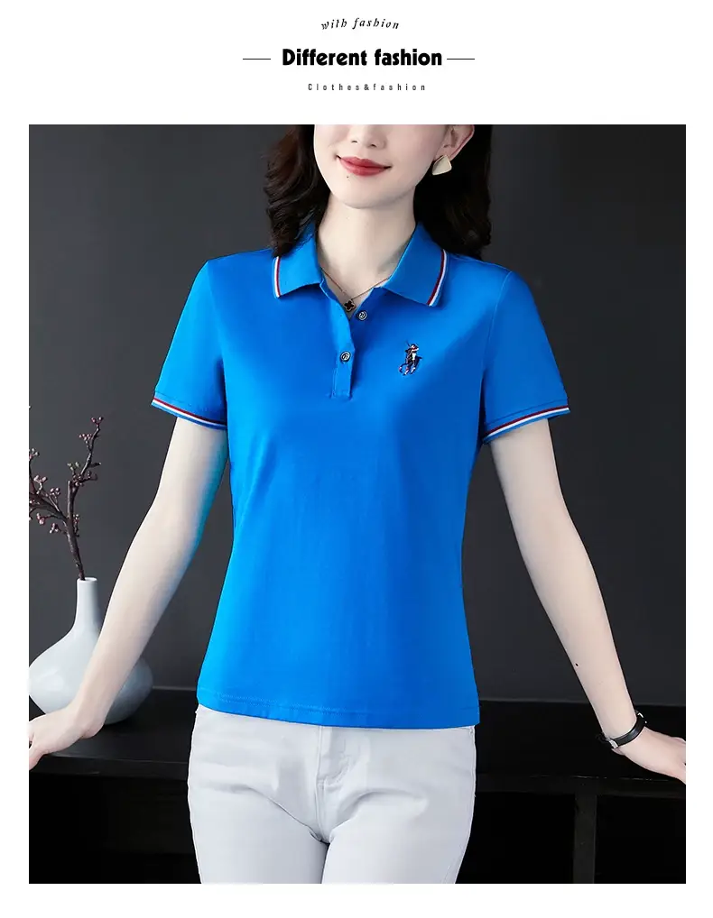 Women Red Polo T-Shirt 2022 Summer Loose Fit — feature 25