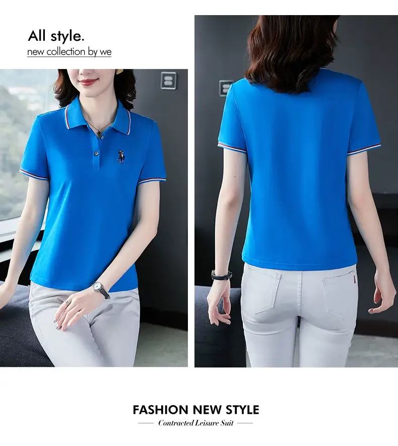 Women Red Polo T-Shirt 2022 Summer Loose Fit — feature 26