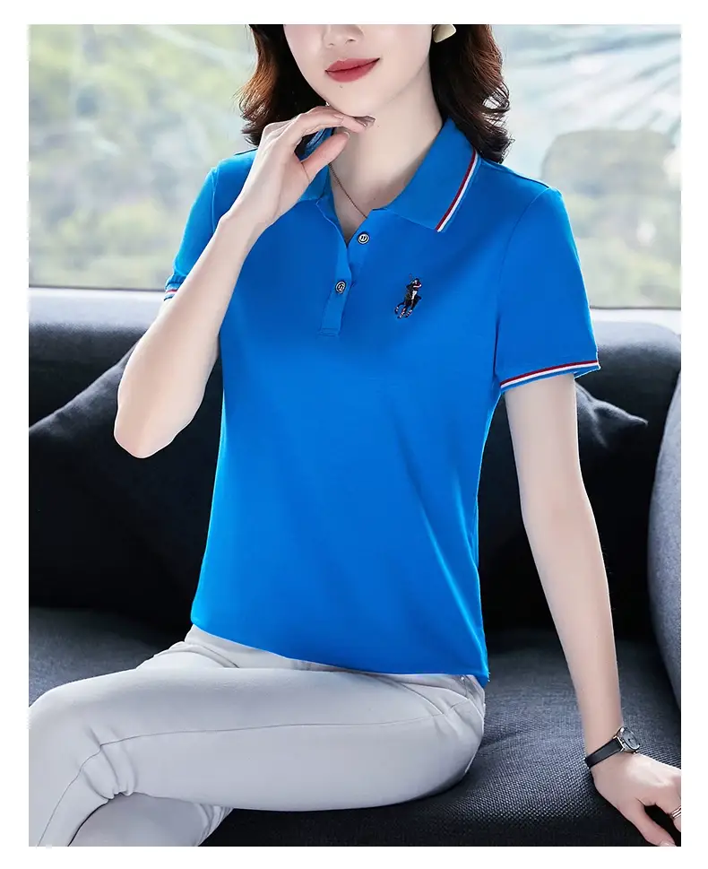 Women Red Polo T-Shirt 2022 Summer Loose Fit — feature 27