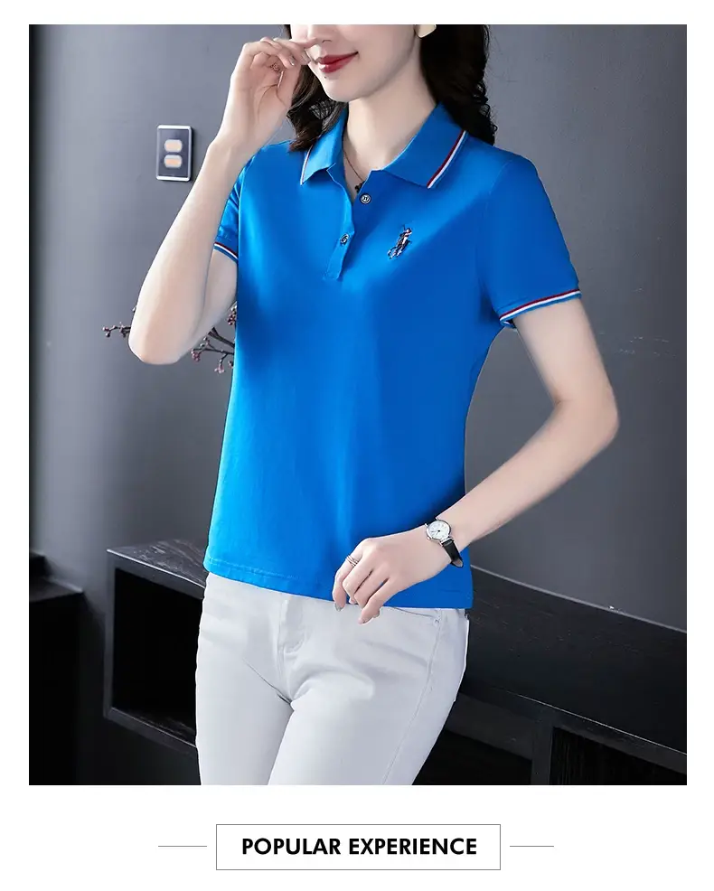 Women Red Polo T-Shirt 2022 Summer Loose Fit — feature 28