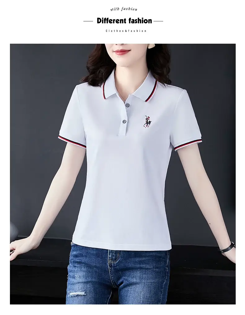 Women Red Polo T-Shirt 2022 Summer Loose Fit — feature 30