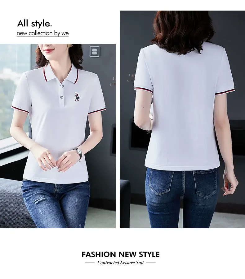 Women Red Polo T-Shirt 2022 Summer Loose Fit — feature 31