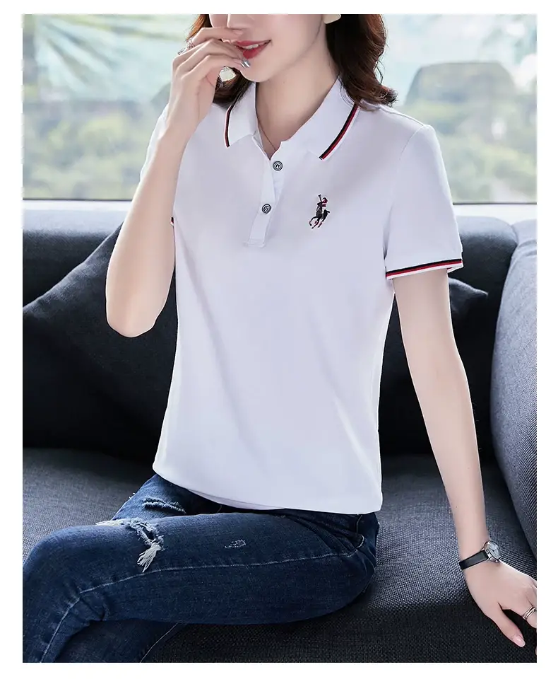 Women Red Polo T-Shirt 2022 Summer Loose Fit — feature 32