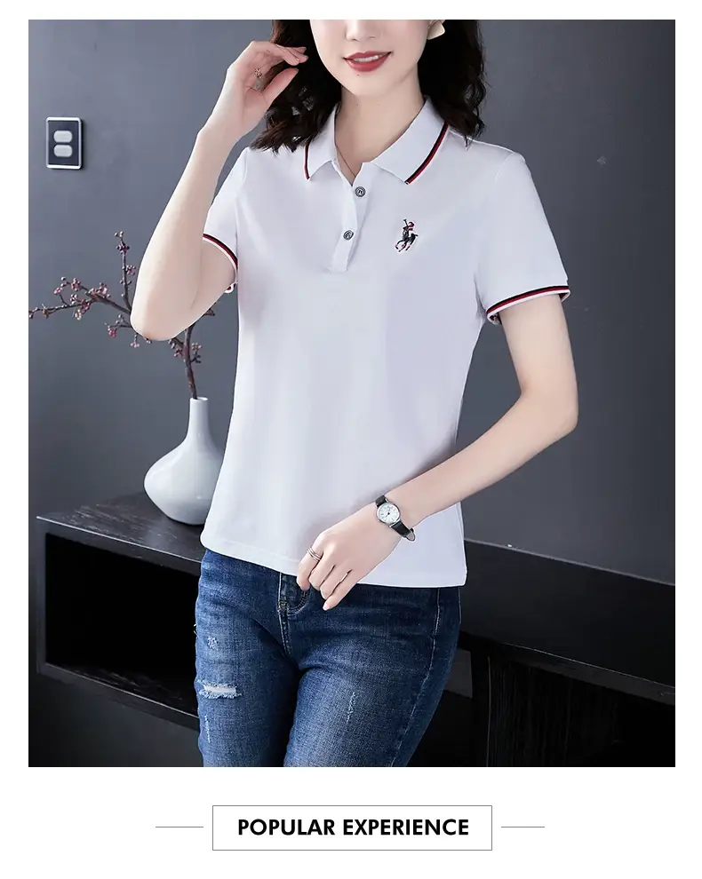 Women Red Polo T-Shirt 2022 Summer Loose Fit — feature 33