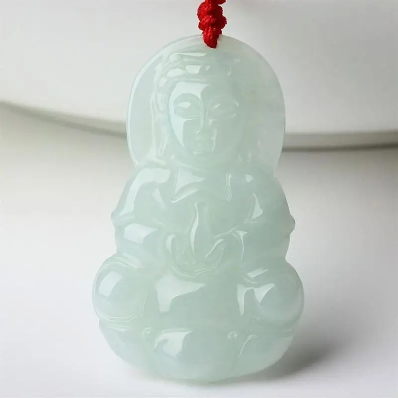 Natural Burmese Jade Buddha Pendant White Green - Image 8