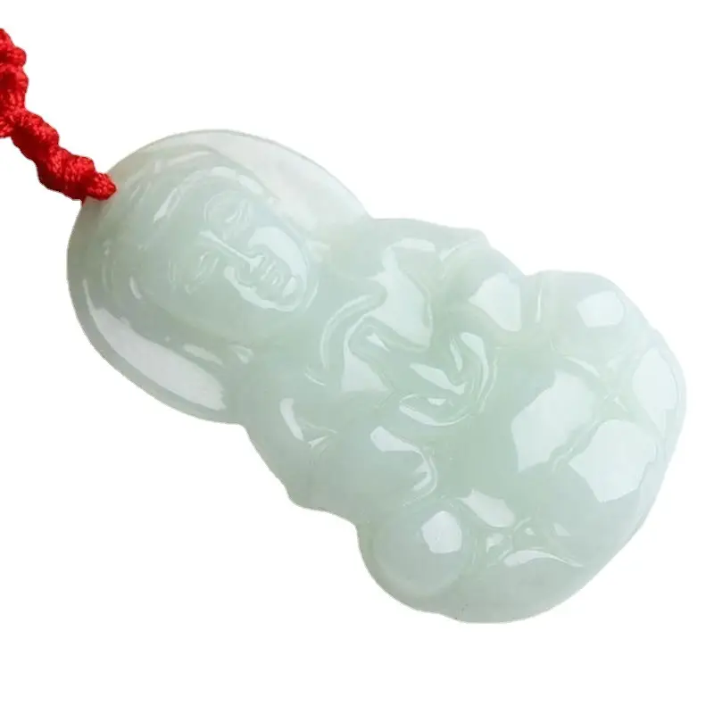 Natural Burmese Jade Buddha Pendant White Green - Image 9