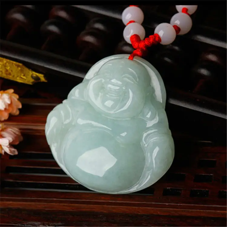 Natural Burmese Jade Buddha Pendant White Green — feature 1