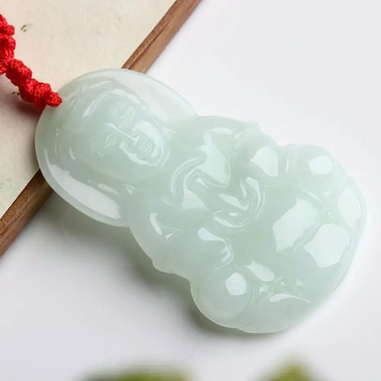 Natural Burmese Jade Buddha Pendant White Green — feature 5