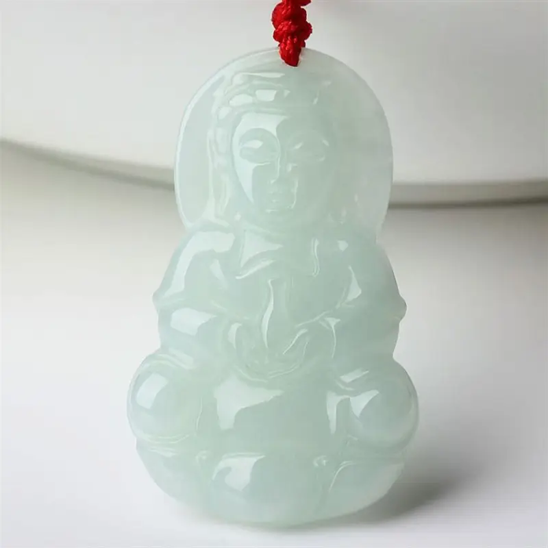 Natural Burmese Jade Buddha Pendant White Green - Image 4