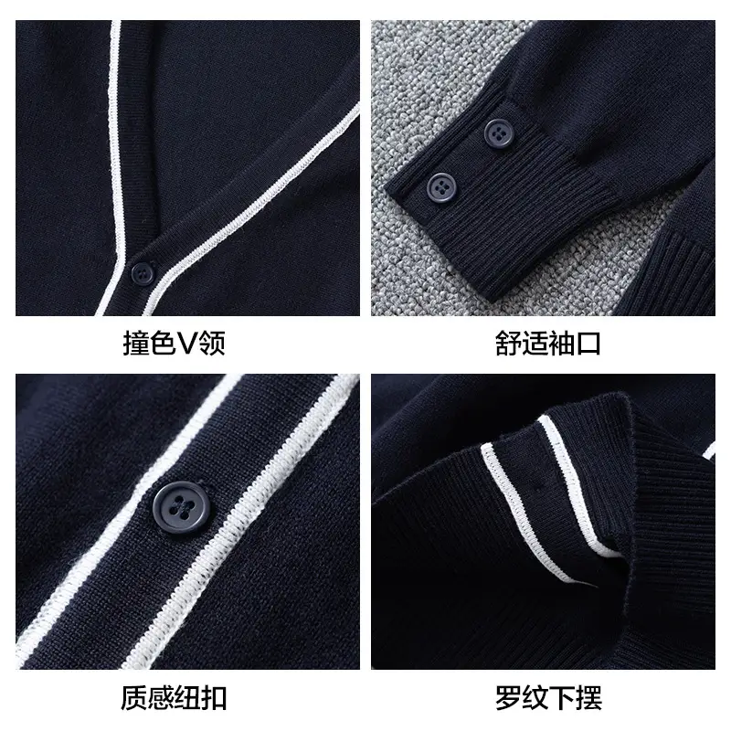 Navy Blue British Style Boys Cardigan Sweater Medium Large - Image 5