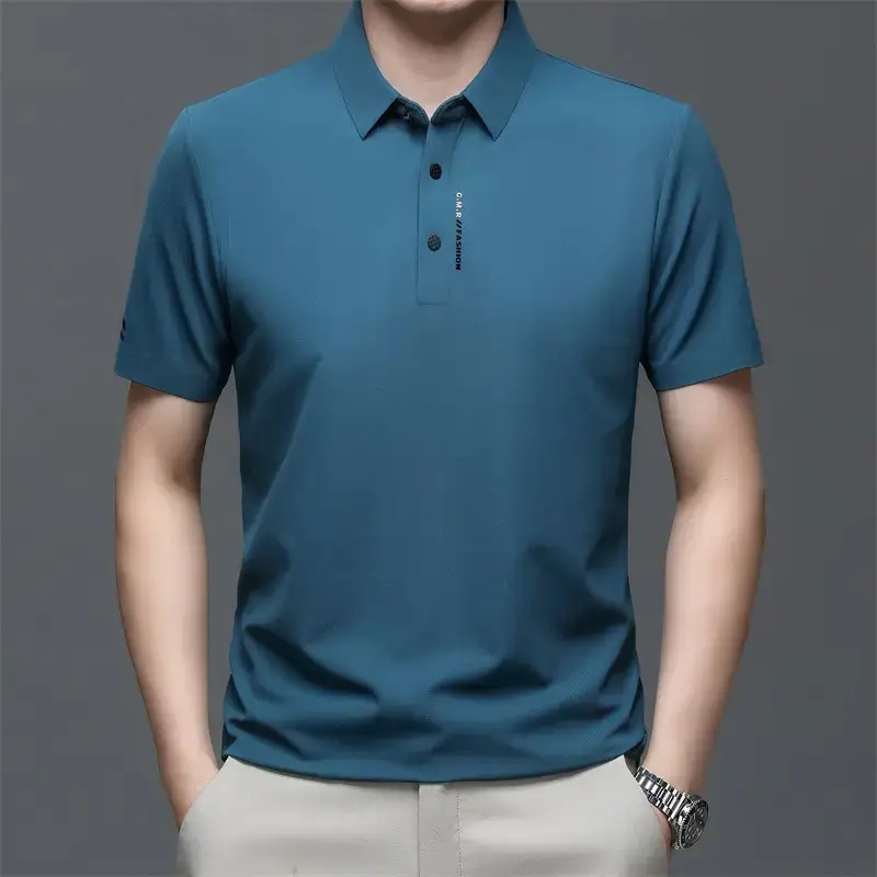 Men's Short Sleeve Polo Shirt Grey Slim Fit Summer 2023 - Image 8