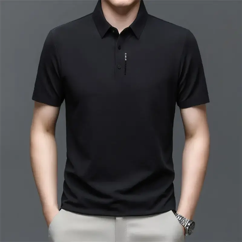 Men's Short Sleeve Polo Shirt Grey Slim Fit Summer 2023 - Image 9