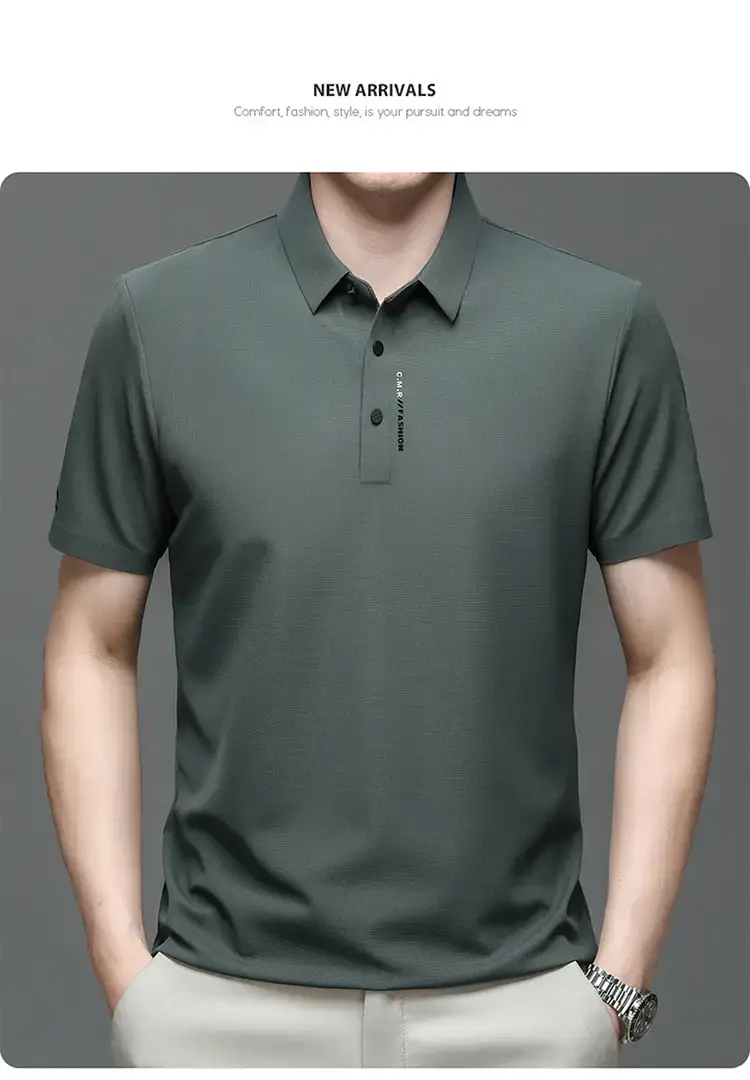 Men's Short Sleeve Polo Shirt Grey Slim Fit Summer 2023 — feature 21