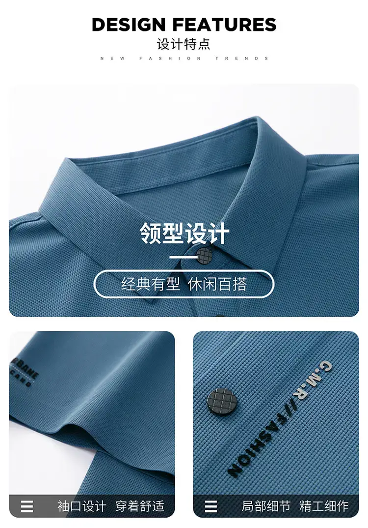 Men's Short Sleeve Polo Shirt Grey Slim Fit Summer 2023 — feature 3