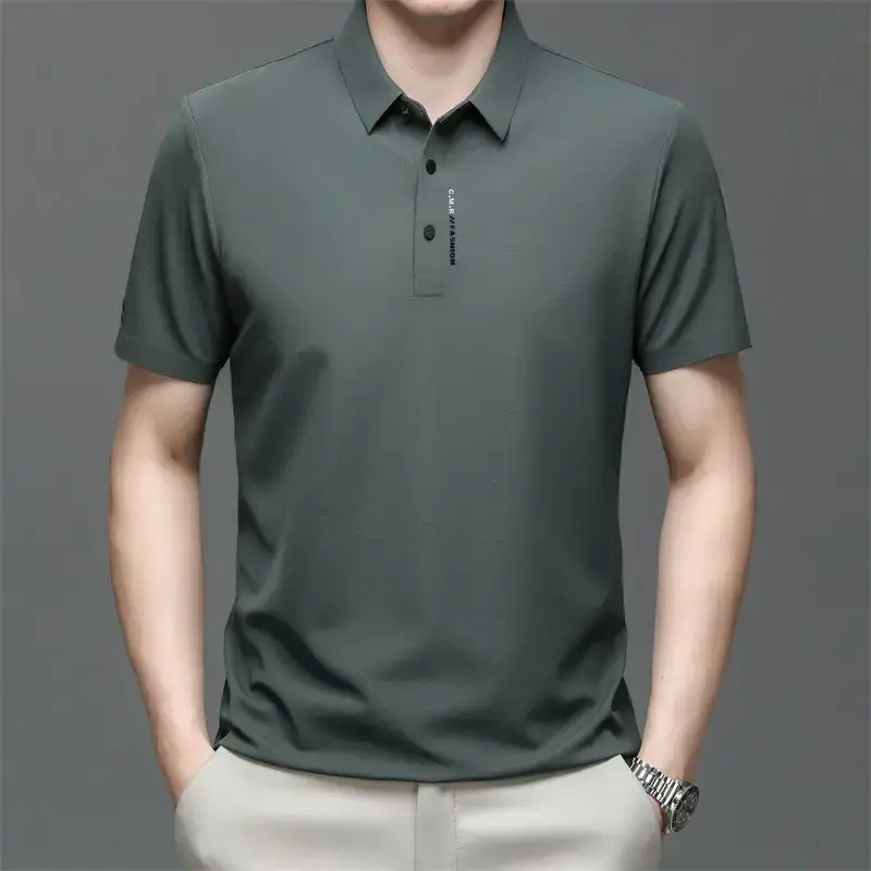 Men's Short Sleeve Polo Shirt Grey Slim Fit Summer 2023 - Image 2