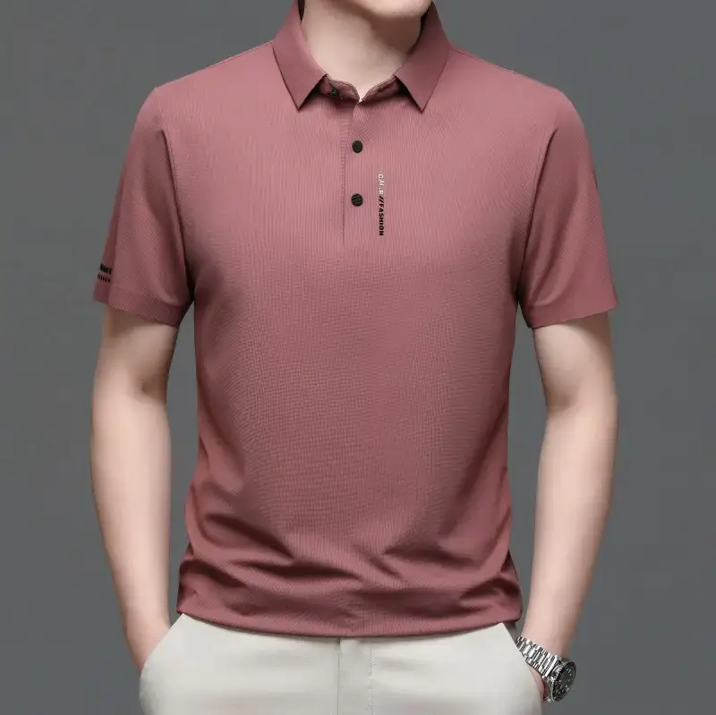 Men's Short Sleeve Polo Shirt Grey Slim Fit Summer 2023 - Image 3