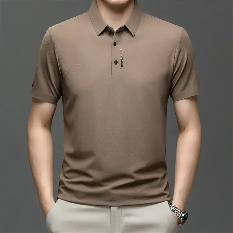 Men's Short Sleeve Polo Shirt Grey Slim Fit Summer 2023 - Image 5