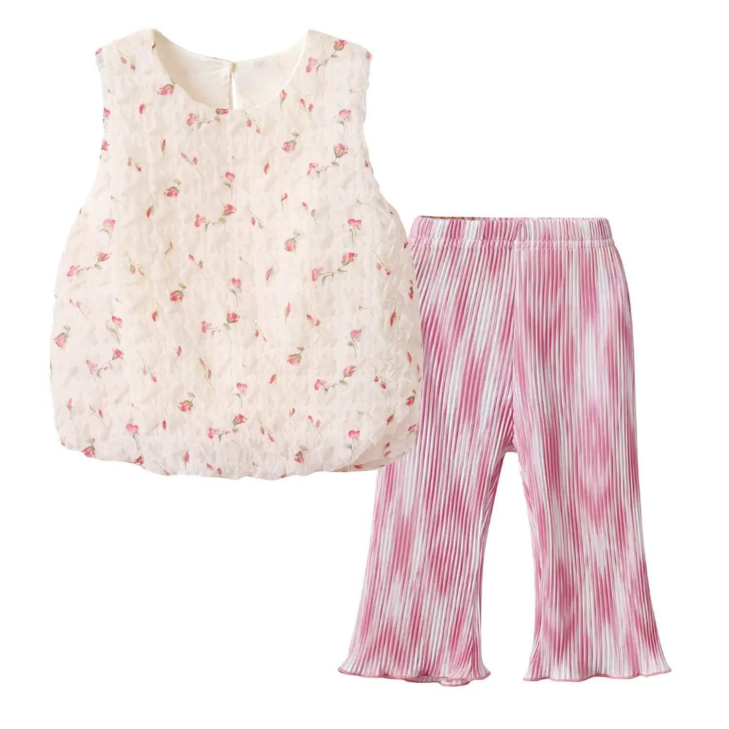 Girls Summer Vest Top Trouser Set Pink White Striped - Image 5