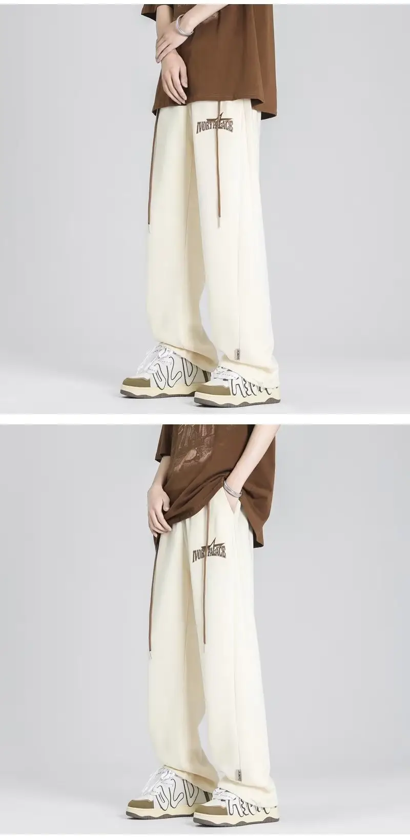 Men's American Style Loose Pants Cream Summer — feature 10