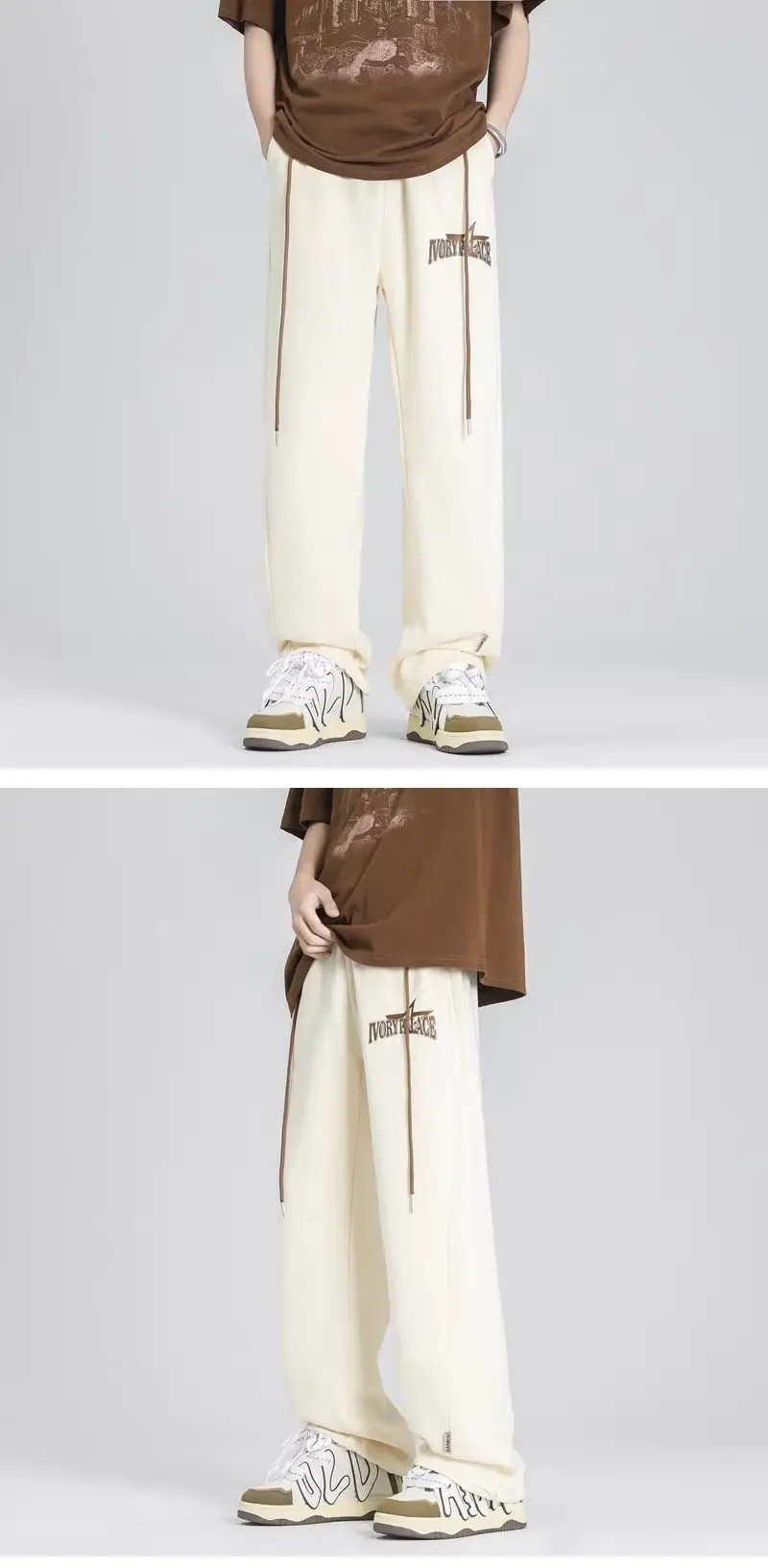 Men's American Style Loose Pants Cream Summer — feature 9
