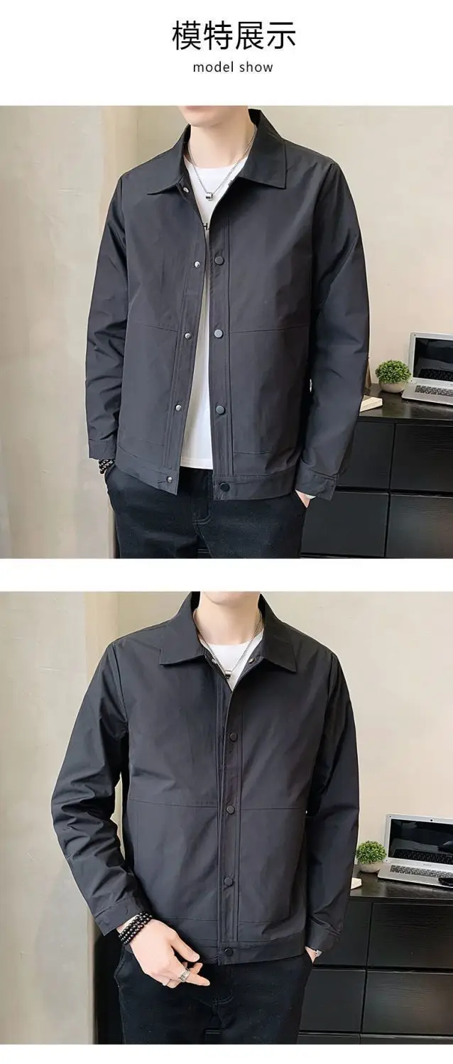 Men's Stand Collar Jacket Grey 2023 Spring New Casual Top — feature 1