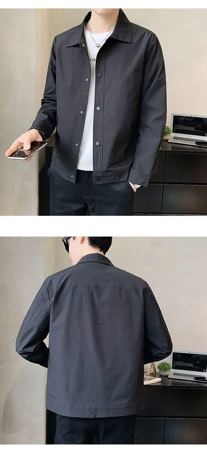 Men's Stand Collar Jacket Grey 2023 Spring New Casual Top — feature 2
