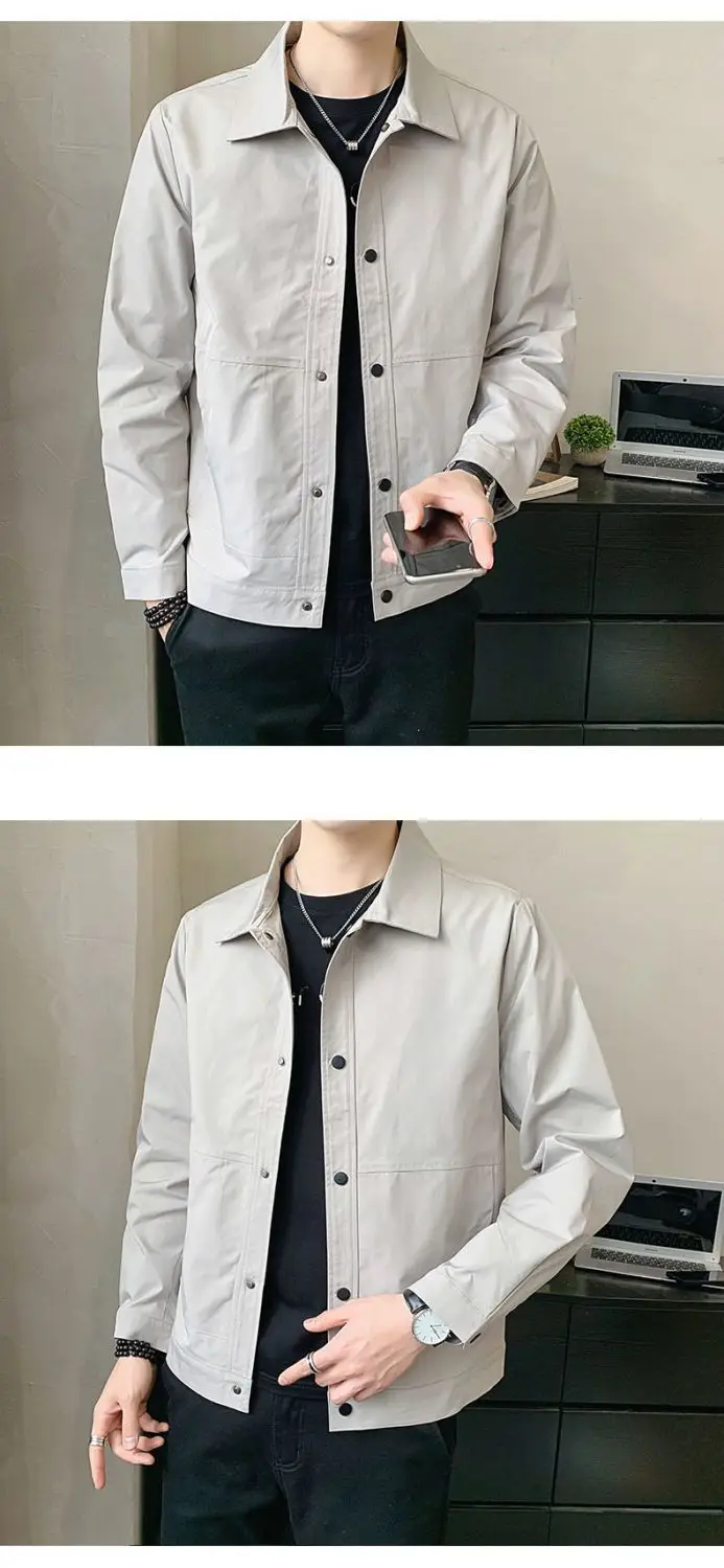 Men's Stand Collar Jacket Grey 2023 Spring New Casual Top — feature 3
