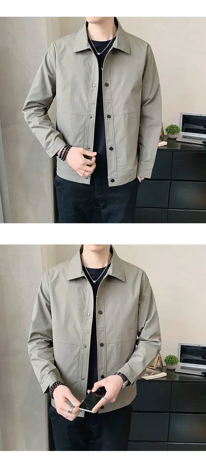 Men's Stand Collar Jacket Grey 2023 Spring New Casual Top — feature 5