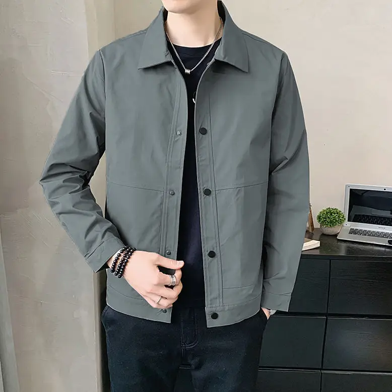 Men's Stand Collar Jacket Grey 2023 Spring New Casual Top - Image 4