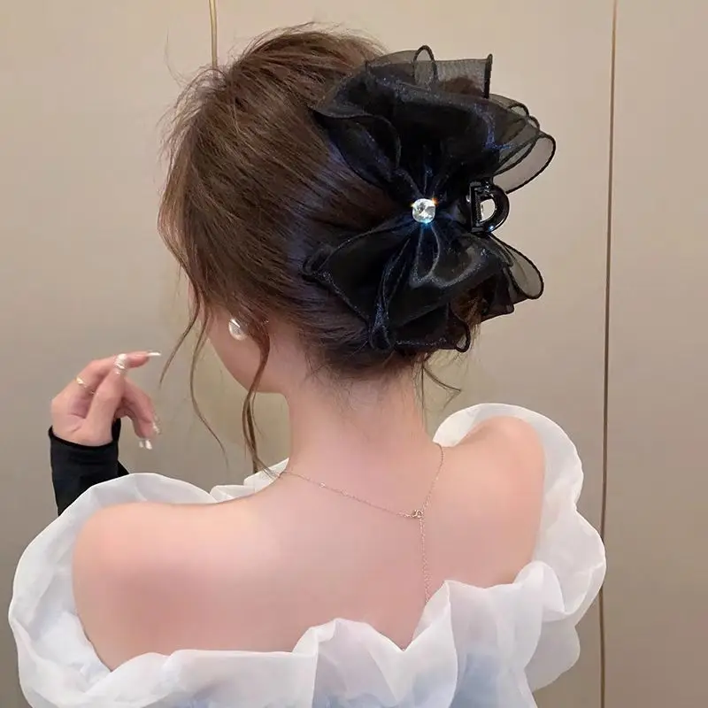 Elegant Black Hairpin with Big Bow for Women