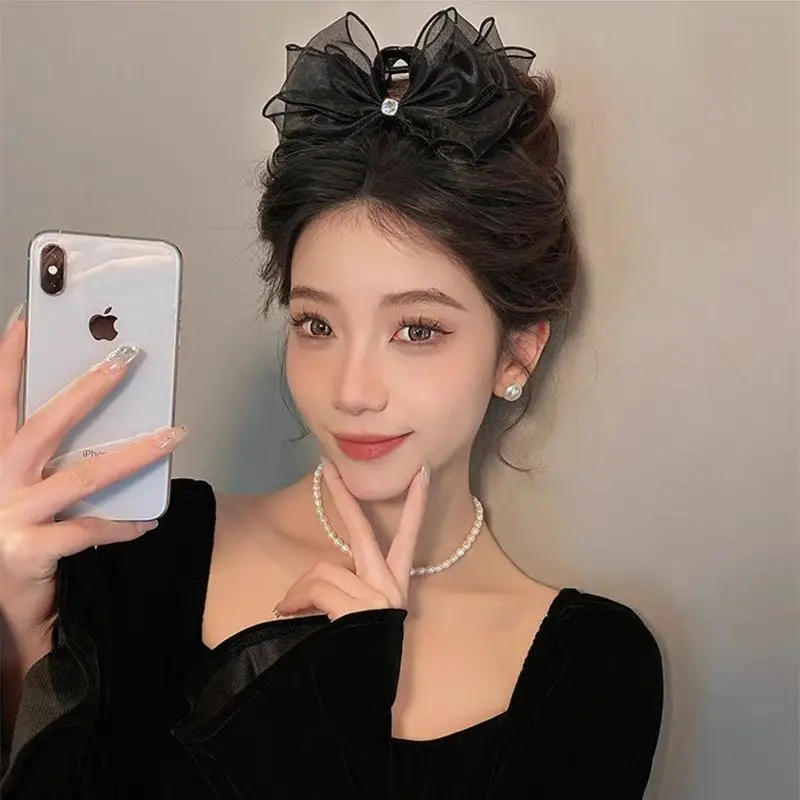 Elegant Black Hairpin with Big Bow for Women