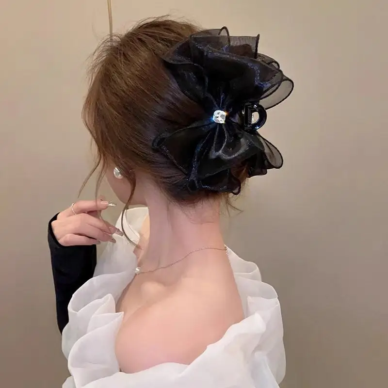 Elegant Black Hairpin with Big Bow for Women