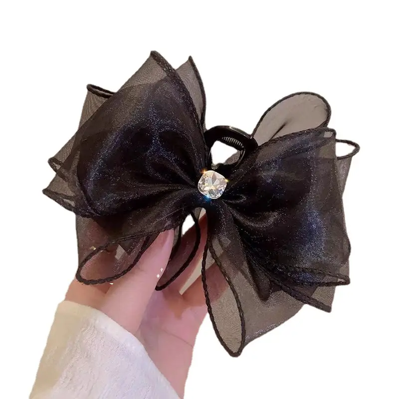 Elegant Black Hairpin with Big Bow for Women