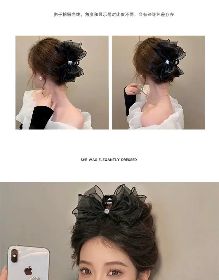 Elegant Black Hairpin with Big Bow for Women — feature 2