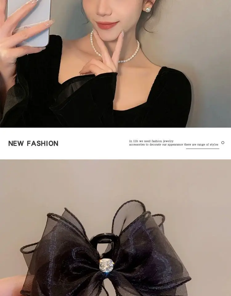 Elegant Black Hairpin with Big Bow for Women — feature 3