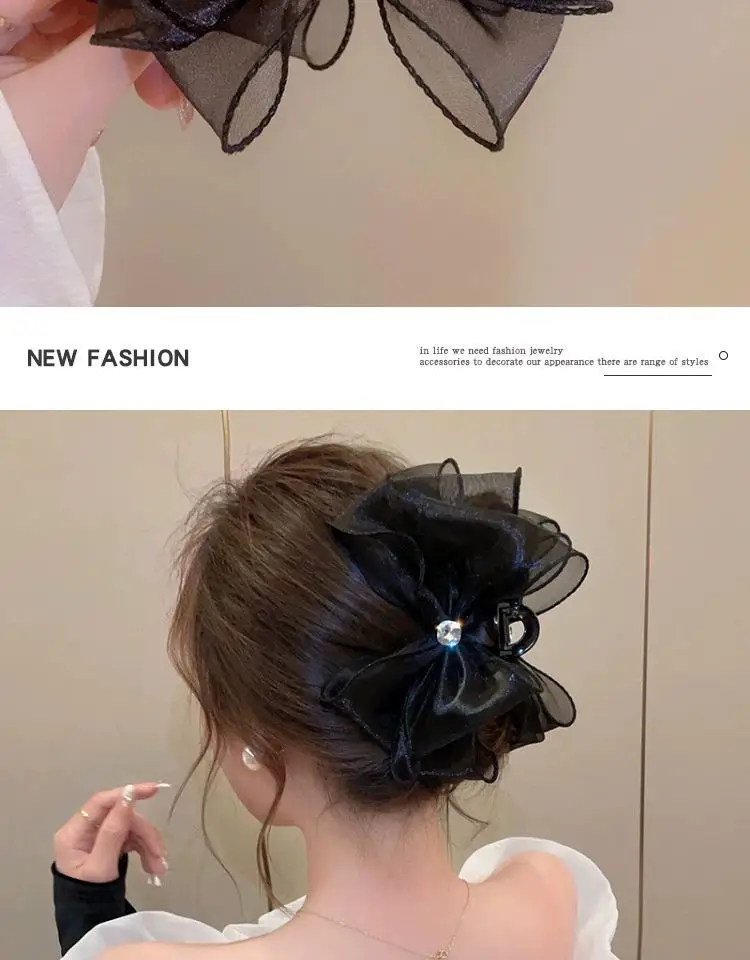 Elegant Black Hairpin with Big Bow for Women — feature 4