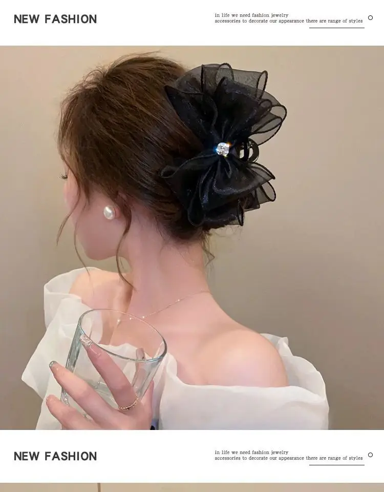 Elegant Black Hairpin with Big Bow for Women — feature 7