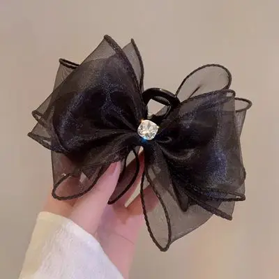 Elegant Black Hairpin with Big Bow for Women